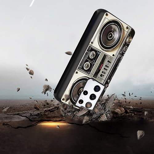 Miniatura 3 de BFUKVOU Funda para Galaxy S21 Ultra, estilo vintage de los años 80, Boombox de doble capa, suave, dura, cartera, bolsillo, tarjeta de crédito,