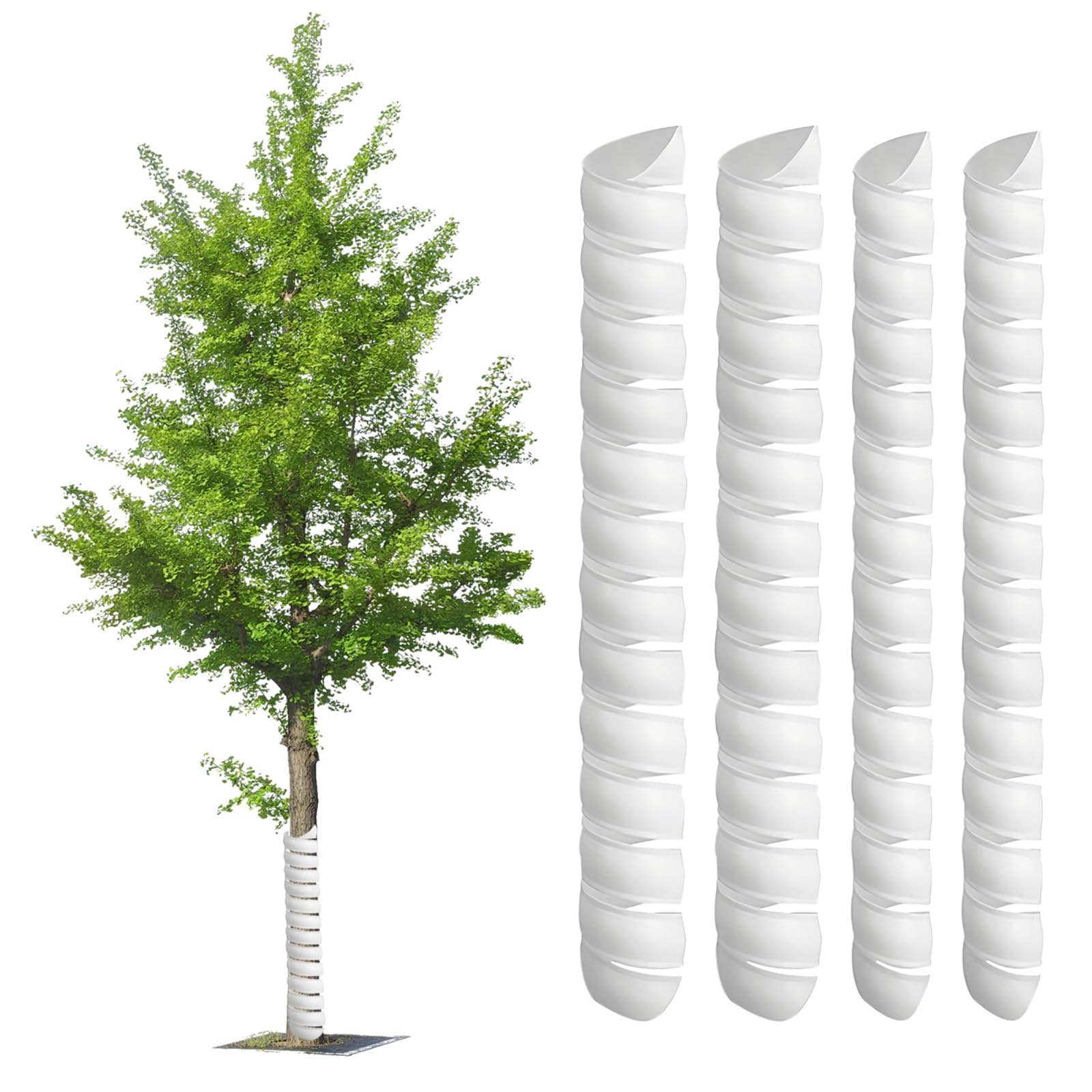 CHAKAE Lot De 4 Protections Spirales Pour Tronc D'arbre - Plastomère Réglable - Protection Contre Les Chocs Et Rongeurs - 8
