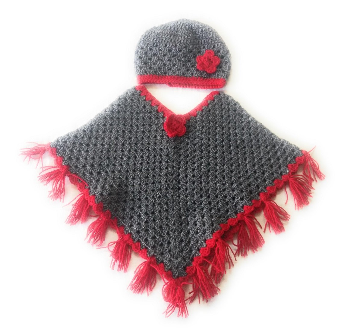 New Jain Traders - Combo of Hand Made Crochet Woolen Designer Poncho & Cap for Baby Girls