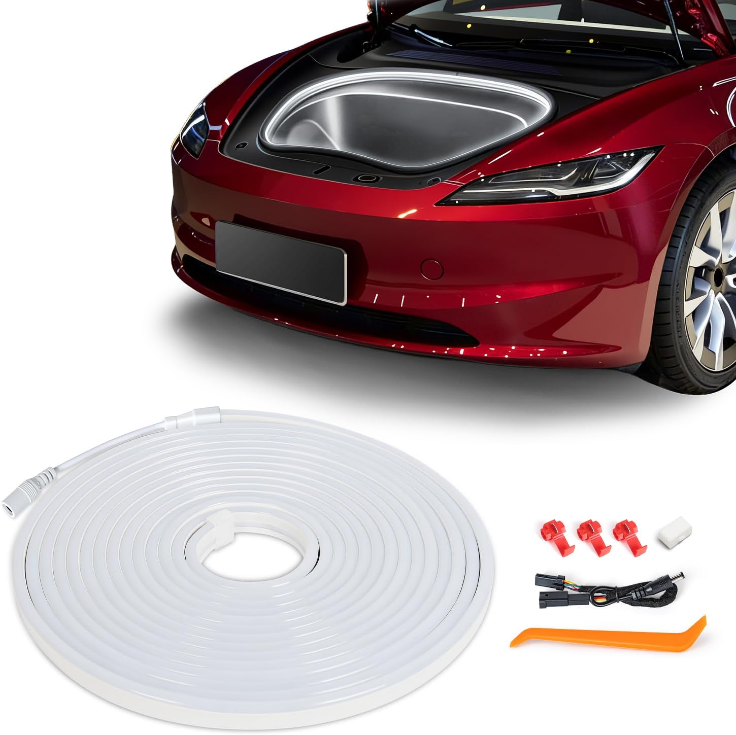 Ambient Led Frunk Lights for 2024 2025 Tesla Model 3 Highland Front Interior Frunk Lightning String for Neon Atmosphere - Compatible with Tesla Accessories (White)