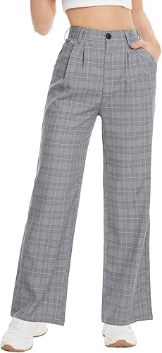 Tapata Pantalones de pierna ancha para mujer, pantalones de vestir de cintura alta, casuales, elásticos, bolsillos para el trabajo y negocios