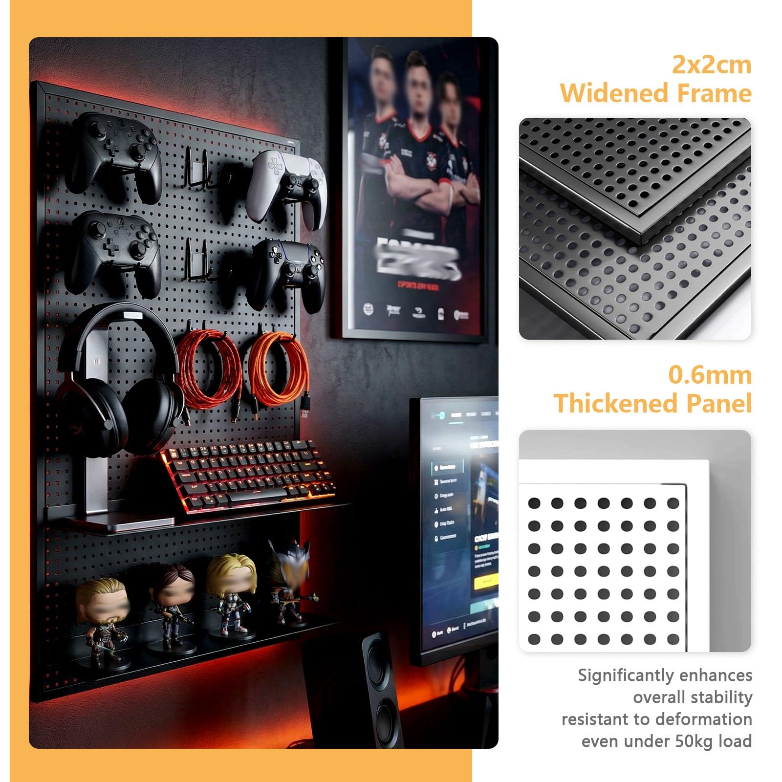 Werkzeugwand Metall Lochwand mit Rahmen, Pegboard mit 10 Haken, 6mm Löcher, Erweiterbare Werkzeuglochwand für Werkstatt, Garage, Werkstatteinrichtung, Keller(Weiß,40x60cm(3PCS))