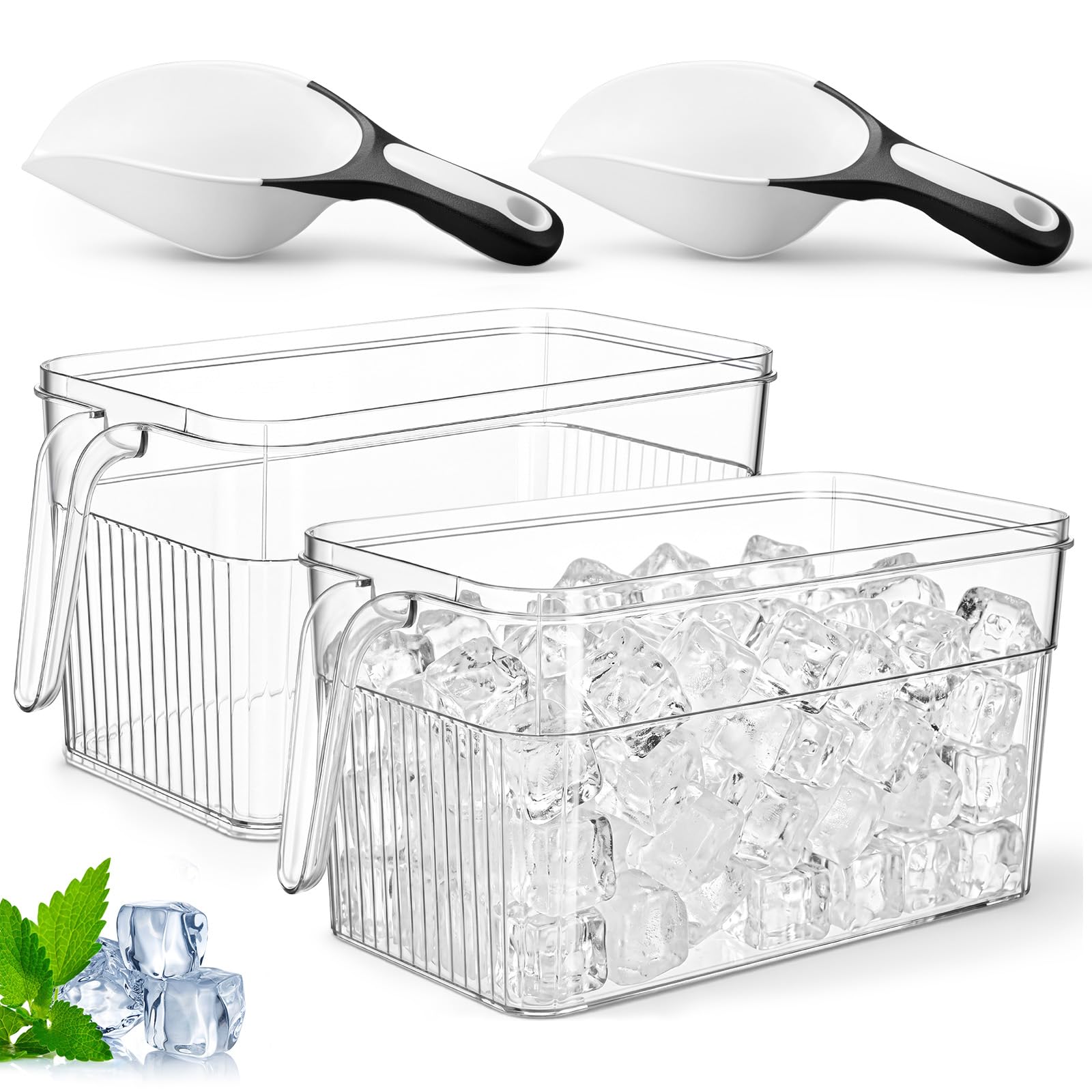 2er-Set transparente Eis-Aufbewahrungsbehälter für Gefrierschrank, Schaufel-Set, großer Behälterhalter