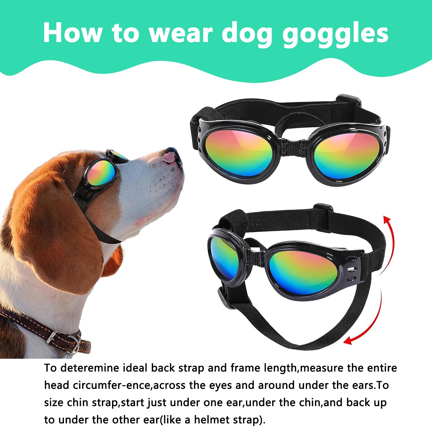 Occhiali da Sole per Cani Pieghevoli con Cinturini Regolabili, Accessori Domestici Protettivi