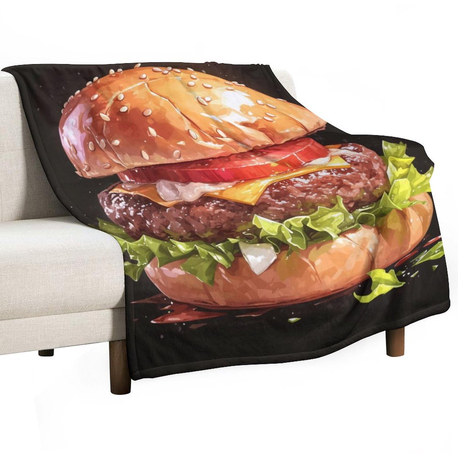 Ecwecc Style-6 Blanket Burger Print Sofa Throws Food Pattern For Adults Fluffy Snugly Flannel Fleece Blanket For Bed Sofa Fuzzy Blanket Room Decor Graduation Valentine's Day 100X130cm