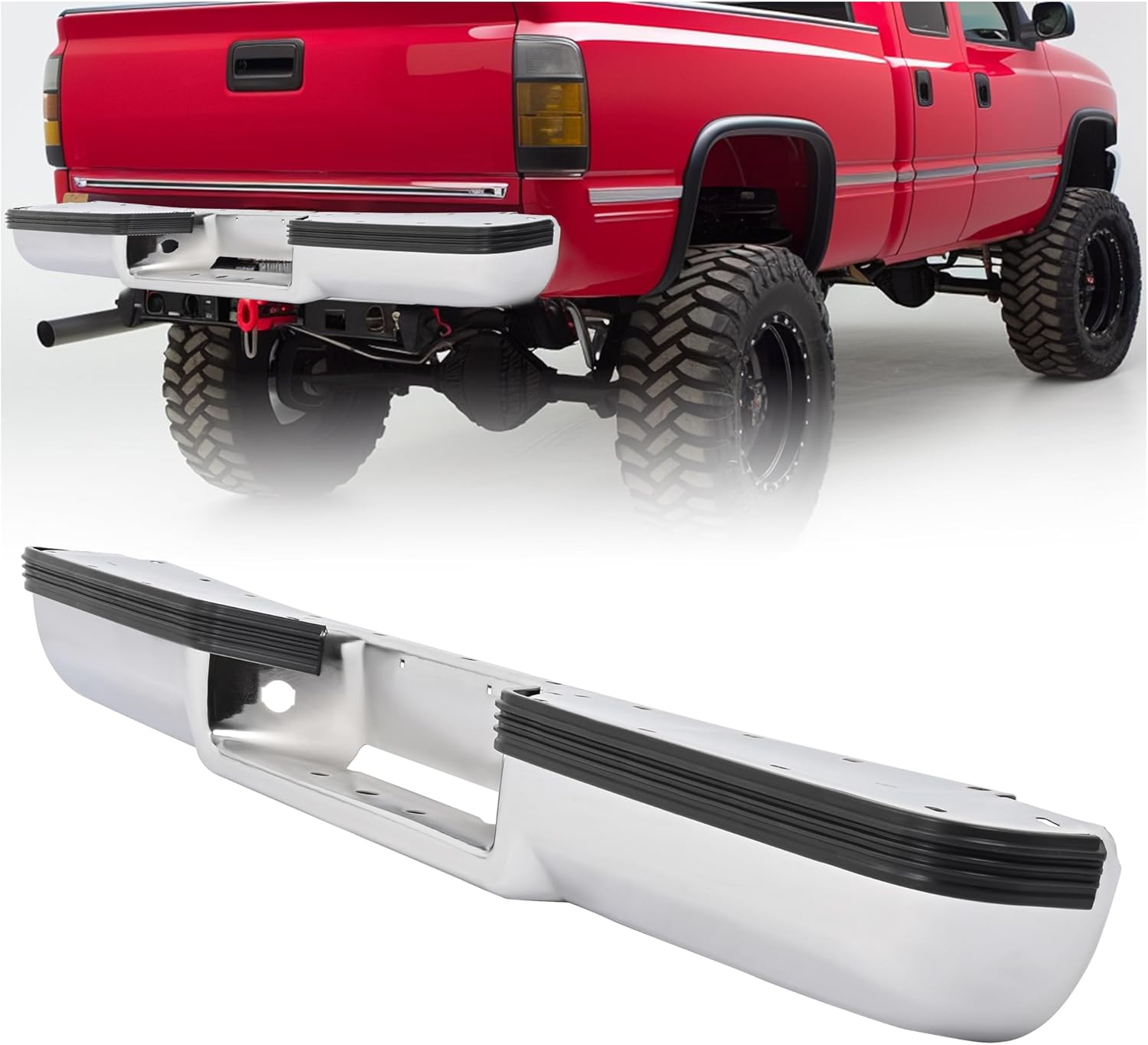 HECASA Rear Bumper Face Bar Compatible with 1988-2000 Chevy Chevrolet GMC Suburban C1500 C2500 C3500 K1500 K2500 K3500 Tahoe Yukon Blazer Fleetside/Styleside Light Duty 15025375 GM1102539 Steel Chrome