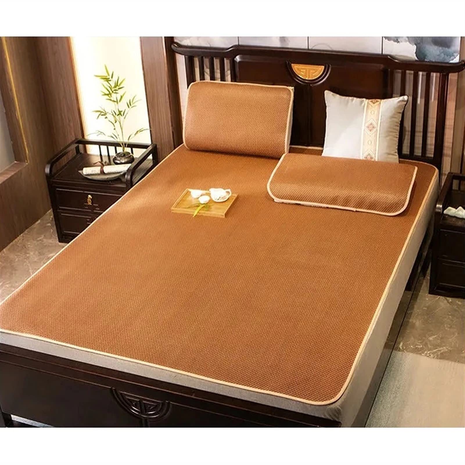 Colchoneta de paja de ropa de cama, colchón de ratán transpirable suave, cama de estera de bambú, colchón de enfriamiento de verano almohadilla de topper, ropa de cama para cama doble cama dob