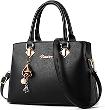 NICOLE & DORIS Sac a Main Femmes Élégant Sac D'épaule Simplicité Sac Bandouliere en PU Cuir Sac Fourre Tout Sacs Portés Main Etanche Pochette avec Chic Pendentif Noir 1