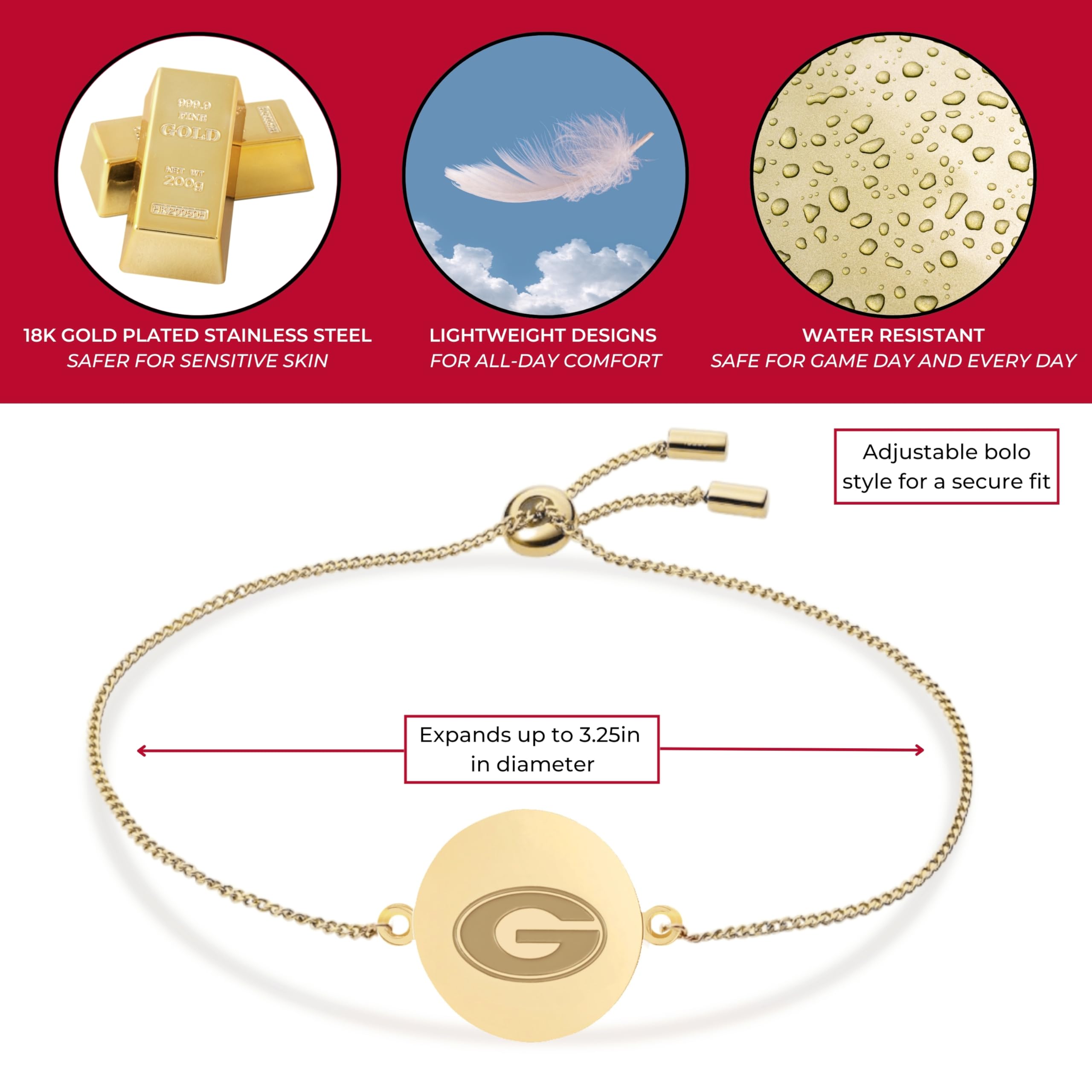 Stone Armory Bracelet for Georgia Bulldogs – Adjustable Corded Jewelry Featuring G logo charm – Fits Up to a 9-Inch Wrist - Ideal Gift for Alumni, Students, Fans & Graduates