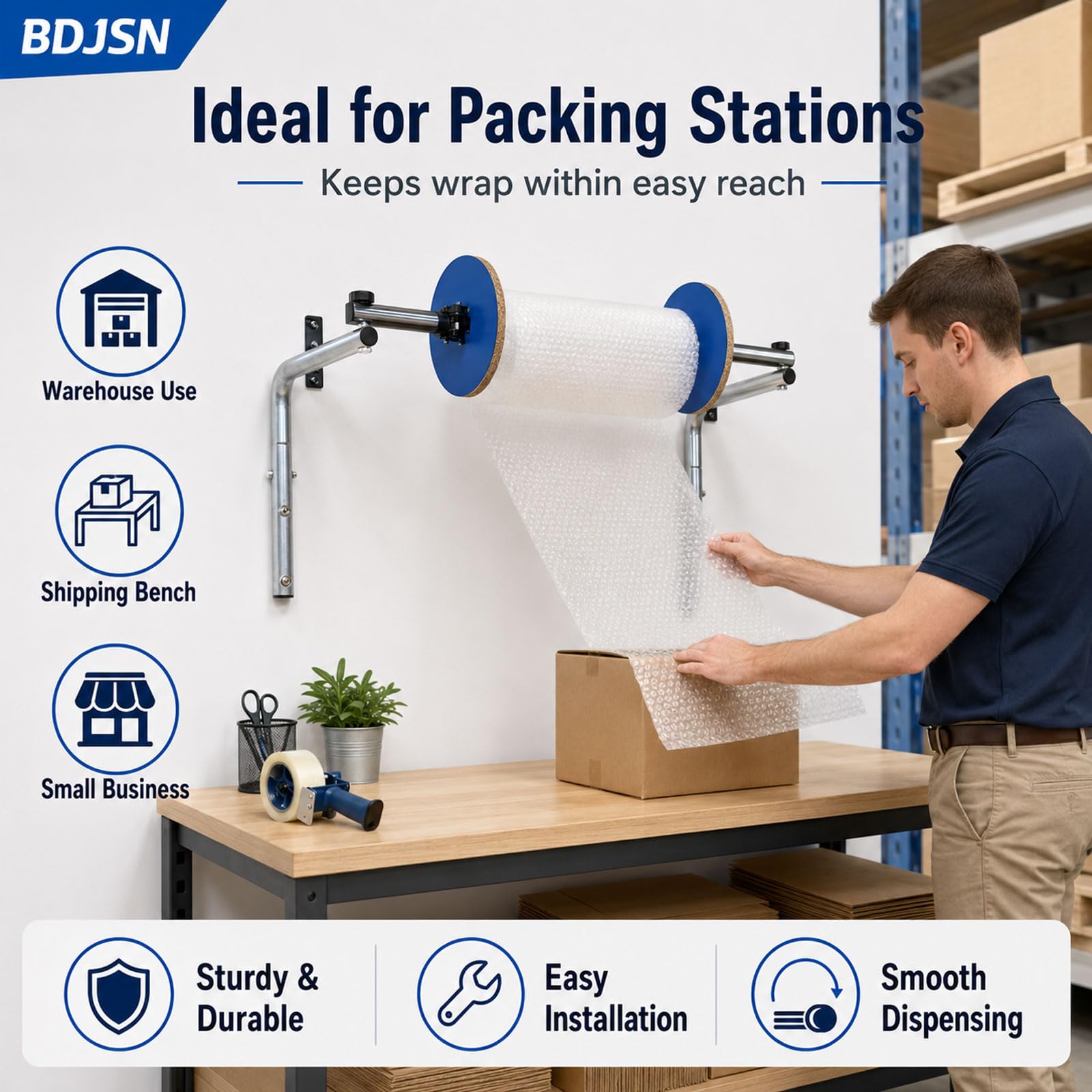 Schaumstofffolienrollenspender, Wandhalterung Für Luftpolsterfolie, Verzinktes Stahl-verpackungsfolienregal Für Versandstationen, Lagerhallen, Umzugs- Und Verpackungsbereiche 30cm