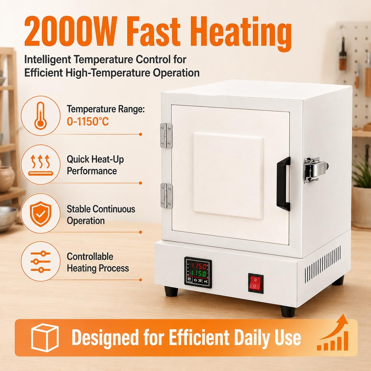 Horno De Alta Temperatura, Horno De Mufla, Controlador PID | Horno eléctrico con temperatura regulable de 0-1150°C. Calentamiento de 4 lados for uso cerámico y laboratorio