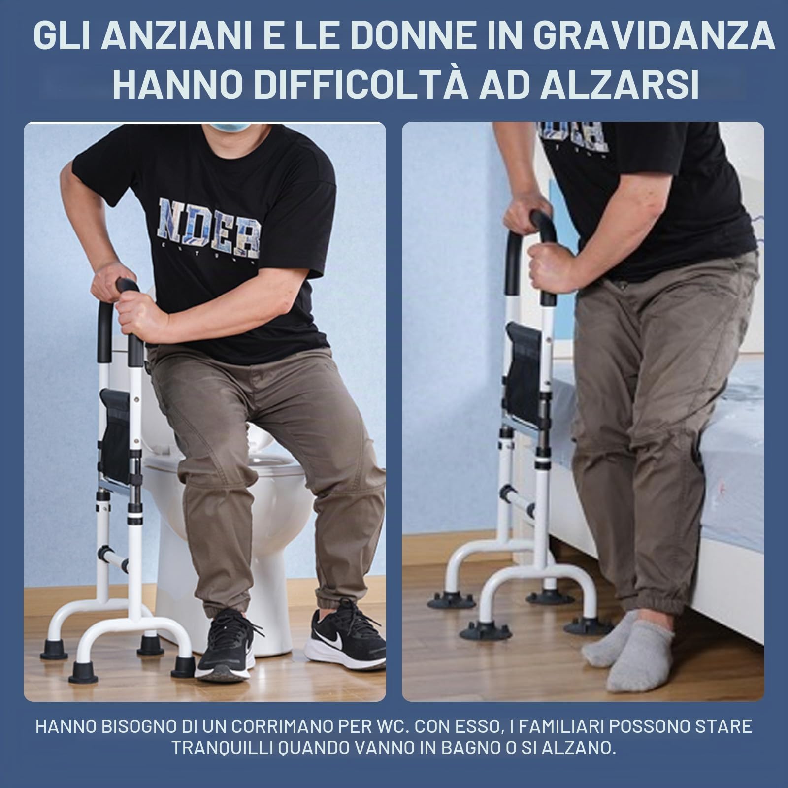 Ausili Per Alzarsi Dal Letto - Supporto Regolabile In Altezza, Struttura Robusta Con Piedi Antiscivolo, Ideale Per Maggiore Sicurezza E Comfort Durante L'Ascesa
