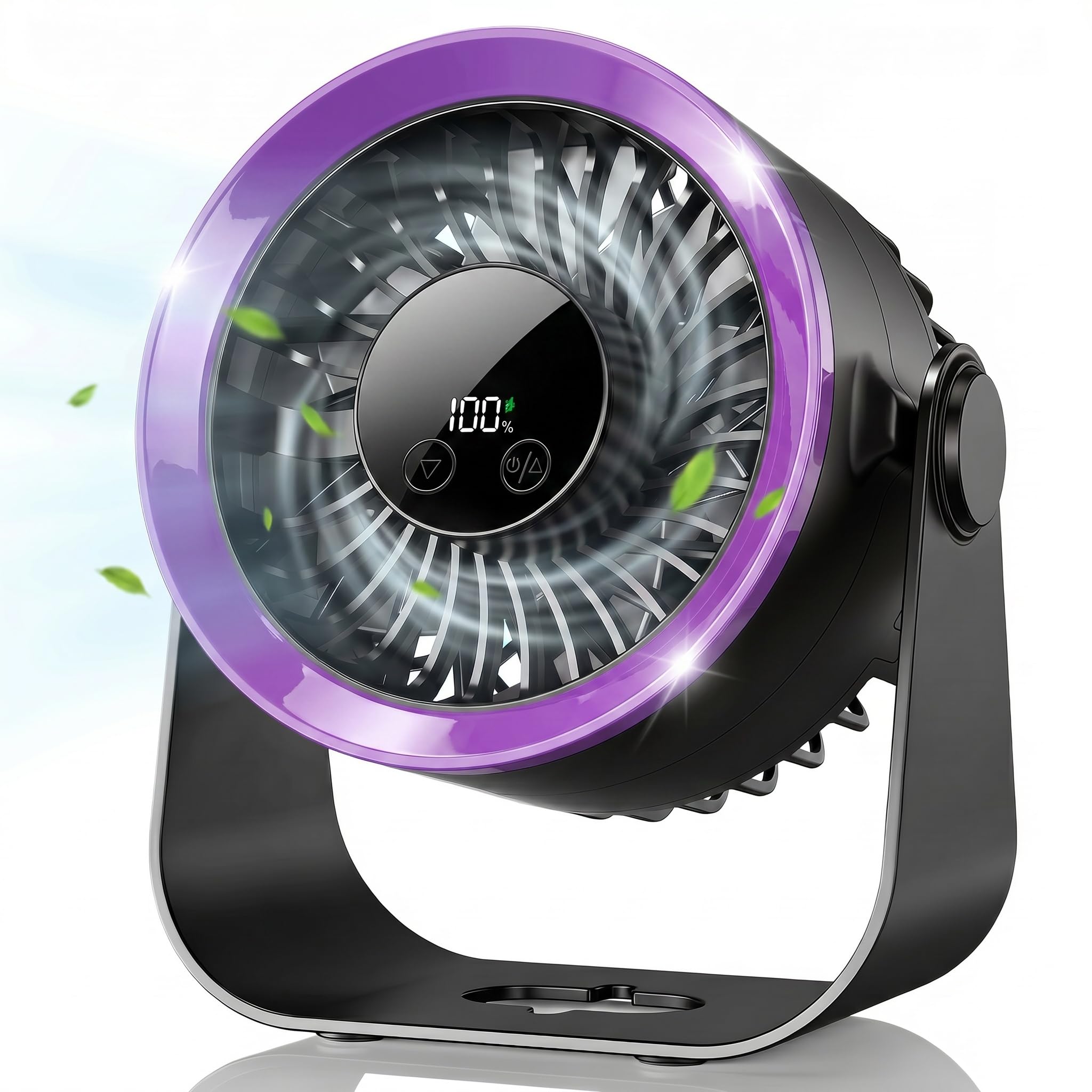 SHINER Ventilador de mesa USB silencioso, 100 velocidades mini ventilador portátil, pantalla LED, batería de 2400 mAh, rotación de 180°, ventilador pequeño para Oficina/Hogar/Viajar/Cámping