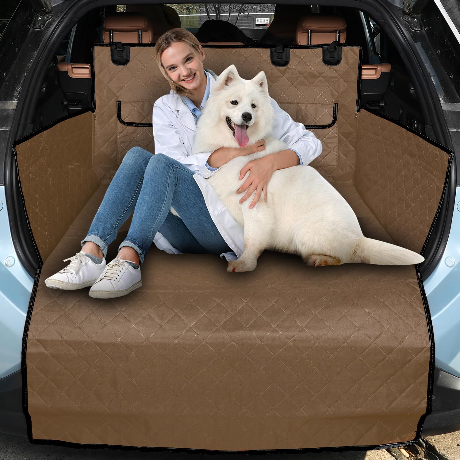NESTROAD SUV Cargo Liner for Dogs,Waterproof Dog Trunk Cargo Cover for Backseat,Nonslip Dog Seat Cover with Side Flaps Protector,Cargo Liner for SUVs,