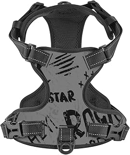 No Pull Dog Harness for Small Dogs Easy Walk Dog Vest Adjustable Collars Harnesses & Leashes Set Breathable Oxford Outdoor Walking Safety Reflective Strip Rock Star Prints