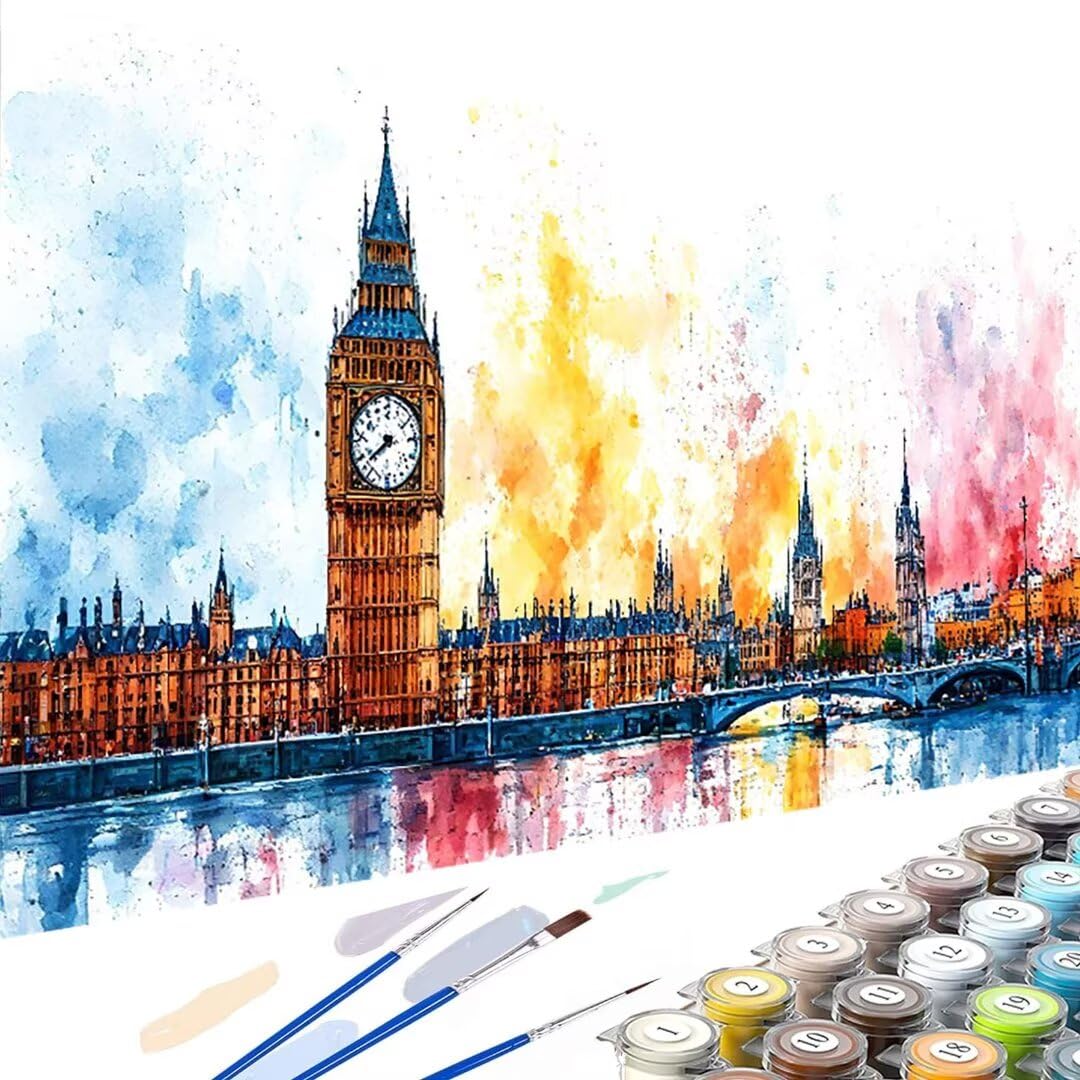 Big Ben, Londyn do malowania po numerach, dla dorosłych i początkujących, DIY, akrylowy pigment, rysunek, zestawy z farbami i pędzlami, dekoracja ścienna do domu, 60 x 120 cm, bez ramy, 7-H