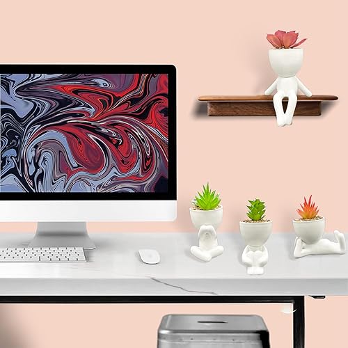 Miniatura 6 de uxsein Plantas suculentas falsas, decoración artificial, 4 piezas de suculentas artificiales en macetas, lindas plantas falsas en forma de humana,