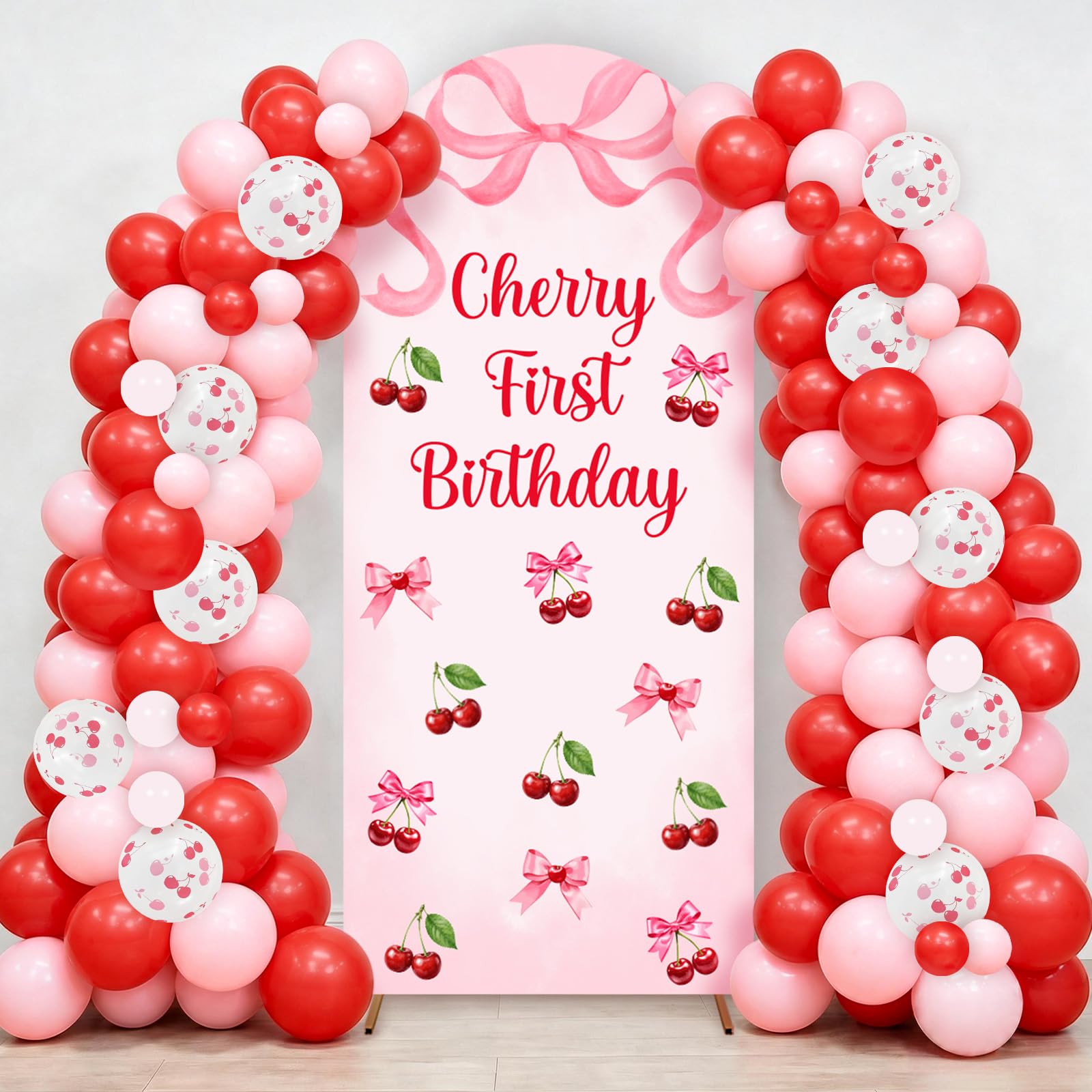 Jollyboom Cherry First Birthday - Kit di copertura per sfondo ad arco con