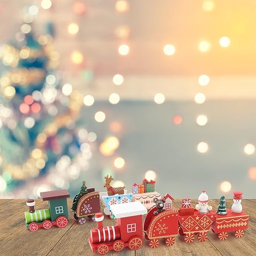 2 adornos de tren de madera de Navidad, mini decoración de tren pintado, juguetes de regalo para niños, adorno de mesa de Navidad para fiesta de