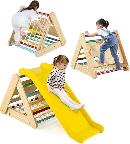 GLACER Triángulo de escalada 4 en 1 con rampa, juego de juguetes de escalada con pared de cuerda, escalera de escalada y escalera de escalada,