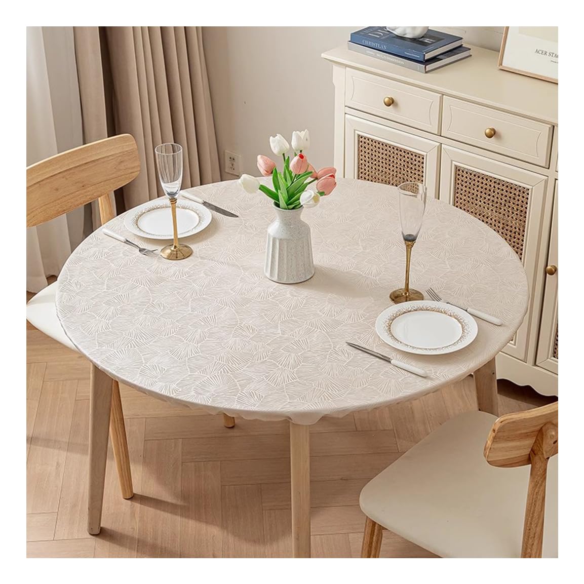 CIEEIN CIEHT Polyester Tablecloths Table cloth Tablecover Home Hotel Restaurant Party Waterproof Oilproof Table Covers Beige Round 90cm