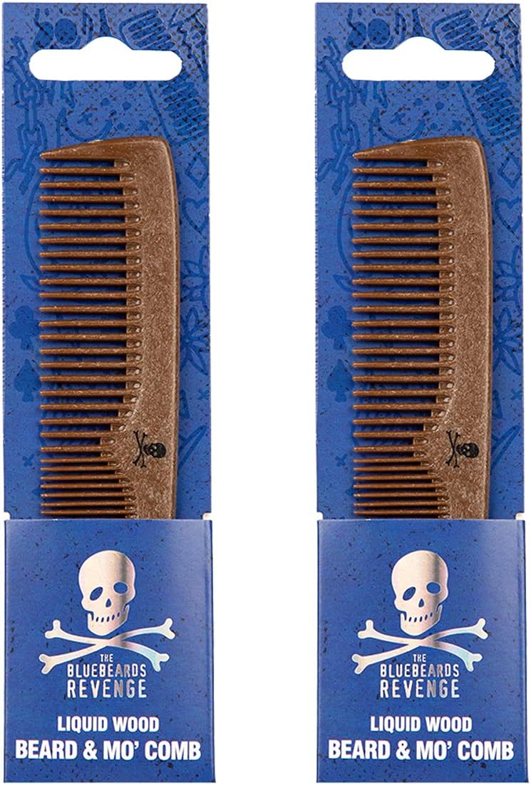The Bluebeards Revenge, Liquid Wood Beard And Moustache Comb For Men, Plastic Free Fine And Medium Tooth Pocket Styling Comb, Duo Pack