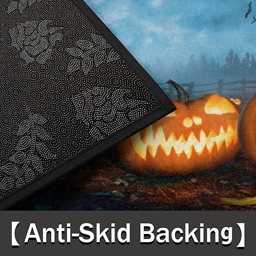 Miniatura 4 de Tapete semicírculo de Halloween para puerta semicírculo de calabaza, tapete antideslizante suave para puerta delantera, entrada interior, resistente