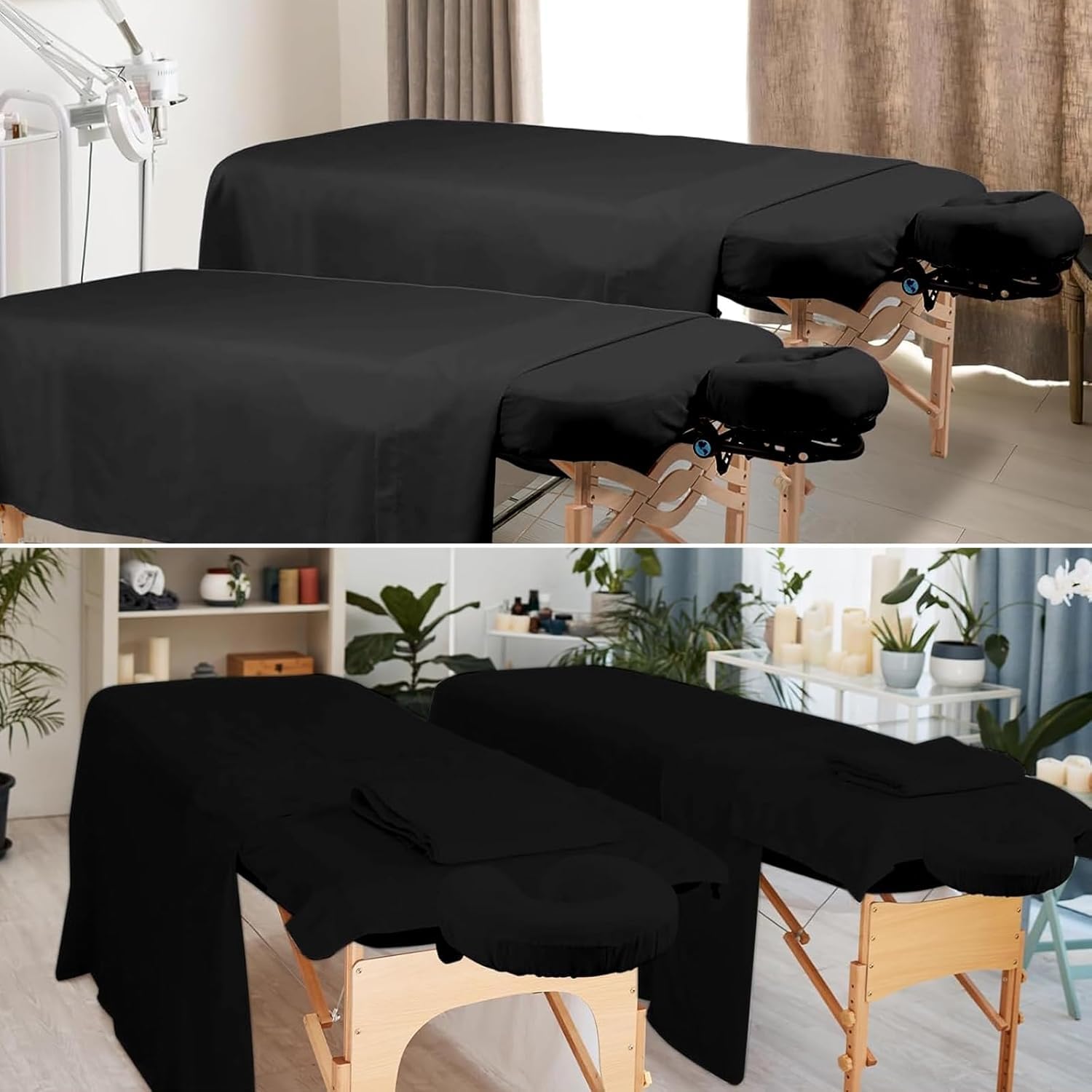 Parure de lit 6 pièces en microfibre de qualité supérieure pour tables de massage, avec drap, drap-housse et drap-housse pour table de massage, pour salon de beauté, spa (noir)