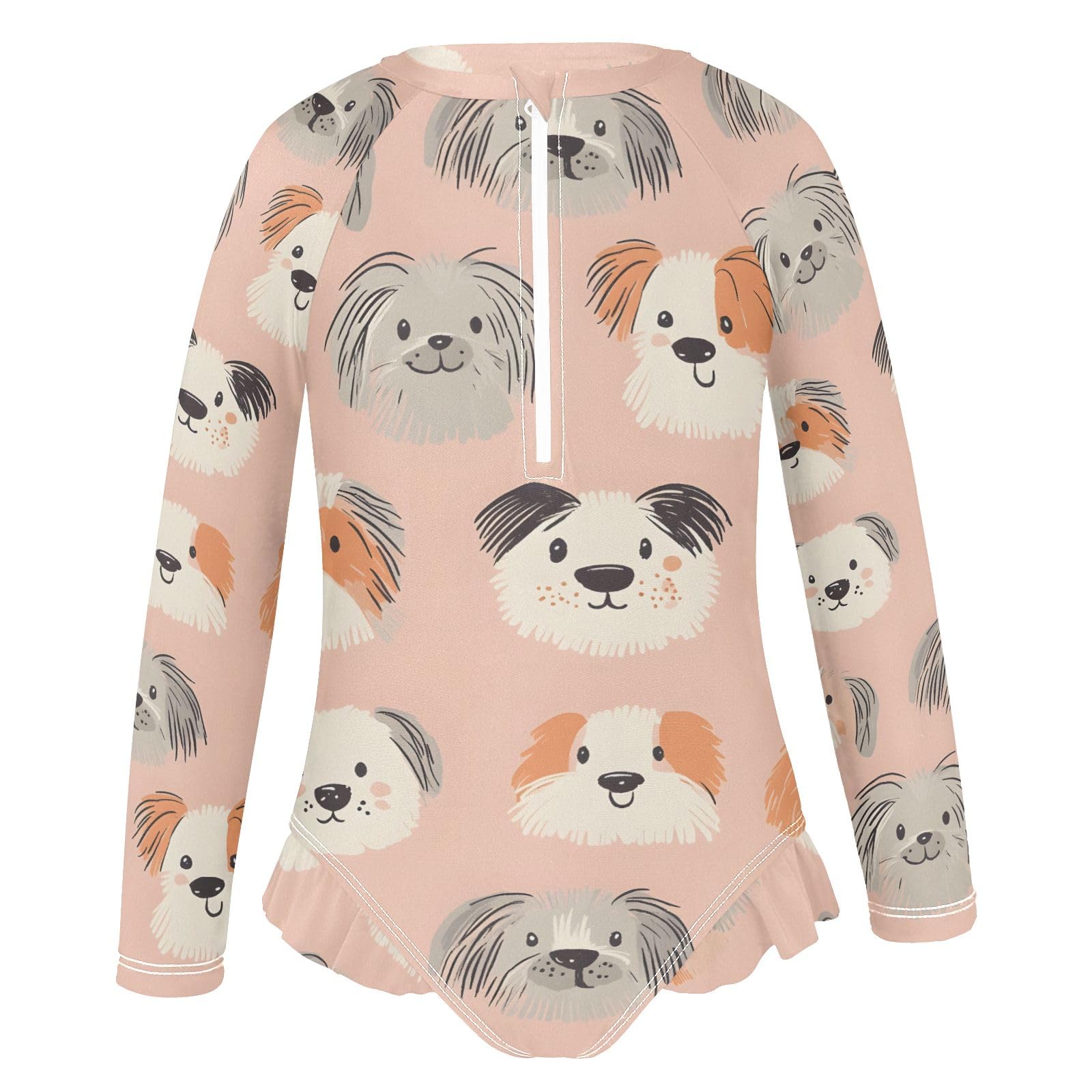 ALAZA Swimsuit for Girls Long Sleeve Rashguard Bathing Suit Dog Head Quick Dry 4T