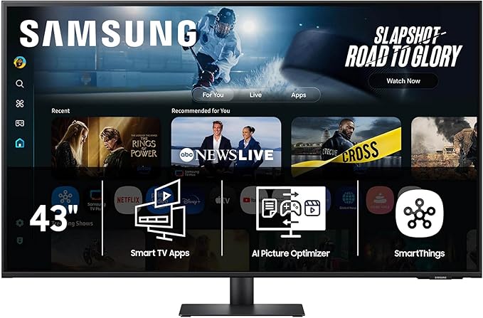 Samsung 43” Smart Monitor M7 (M70F) 4K UHD Display, Samsung Vision AI, Smart TV Apps, Gaming Hub, USB-C, HDMI and USB-A, Black, LS43FM702UNXZA, 2025