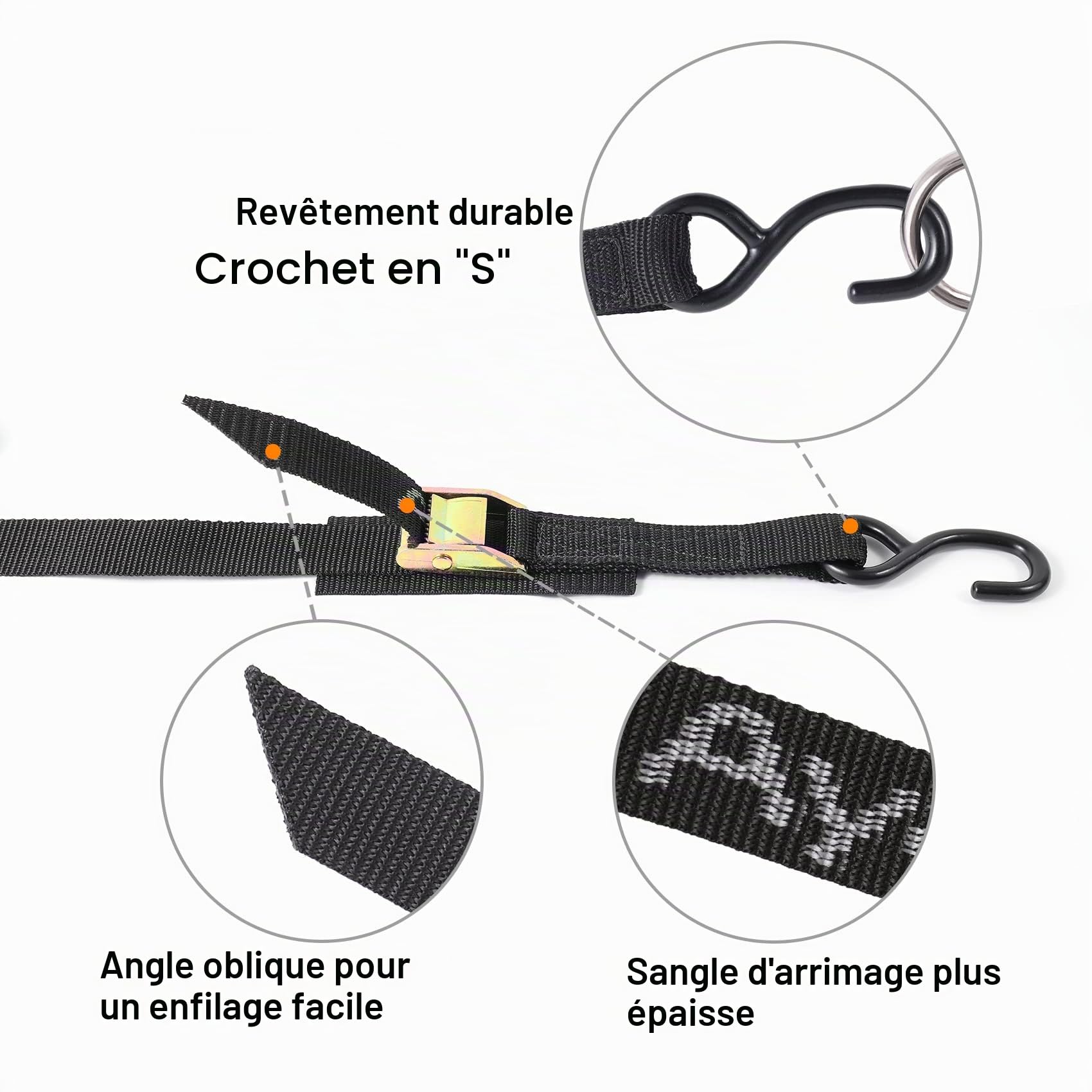 Ayaport Lot de 4 Sangles de sécurité pour caméra - 1000 kg - avec Crochets en S - pour Moto, Kayak, Voiture, Camion, Bateau, Dirt Bike - 1,8 m x 2,5 cm