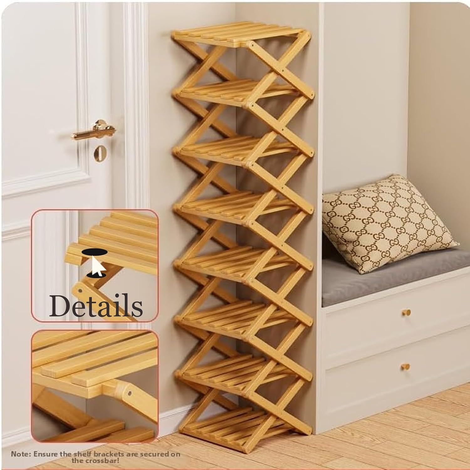 9 Tier Bamboo Shoe Rack, Foldable Shoe Rack, Shoe Rack, Ertical Shoe Organizer for Small Spaces, No Assembly Narrow Shoe Shelf for Entryway Closet Dorm Space-Saving(Wood,3-Tier)
