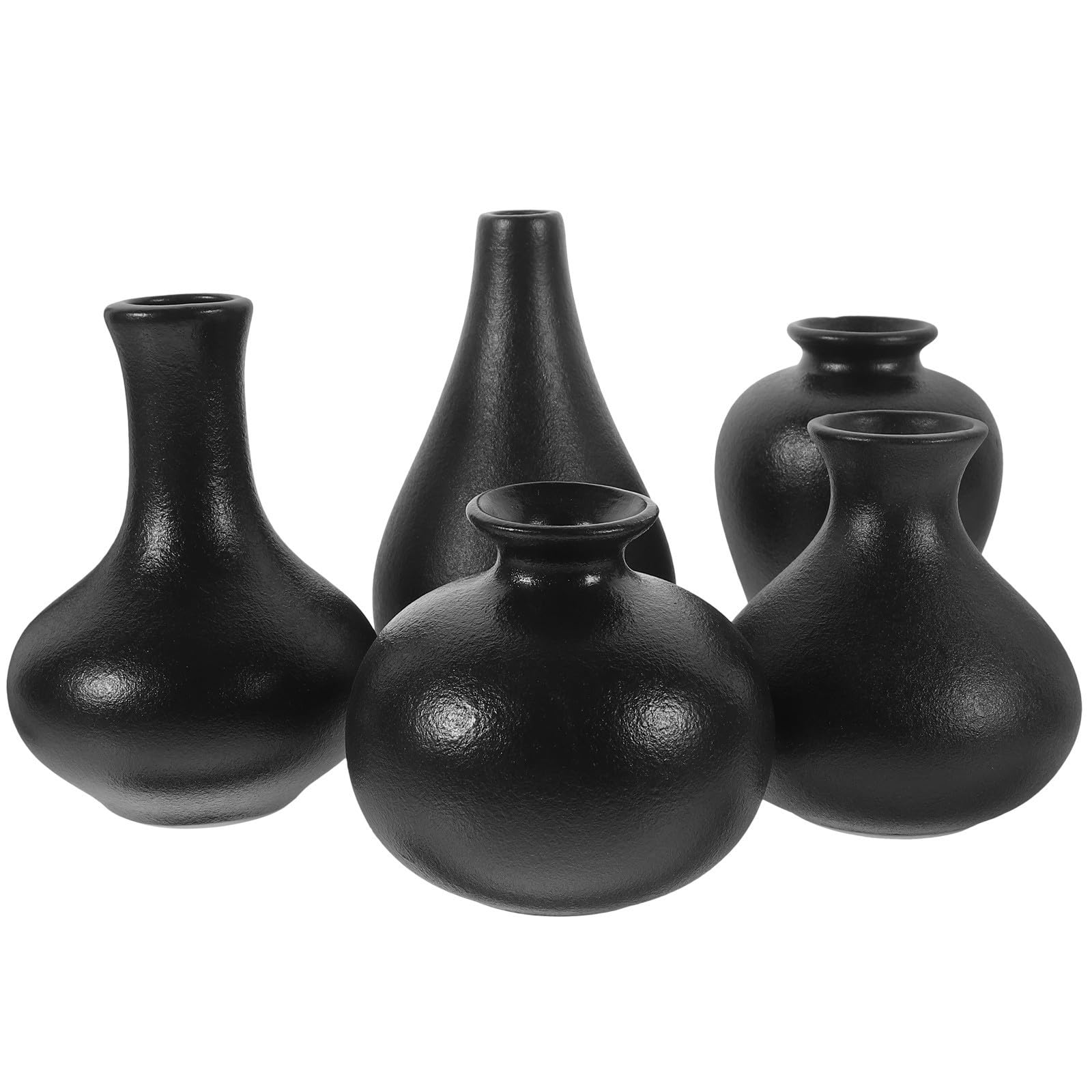 5 Piezas Mini Florero de Cerámica Negro para Flores Secas