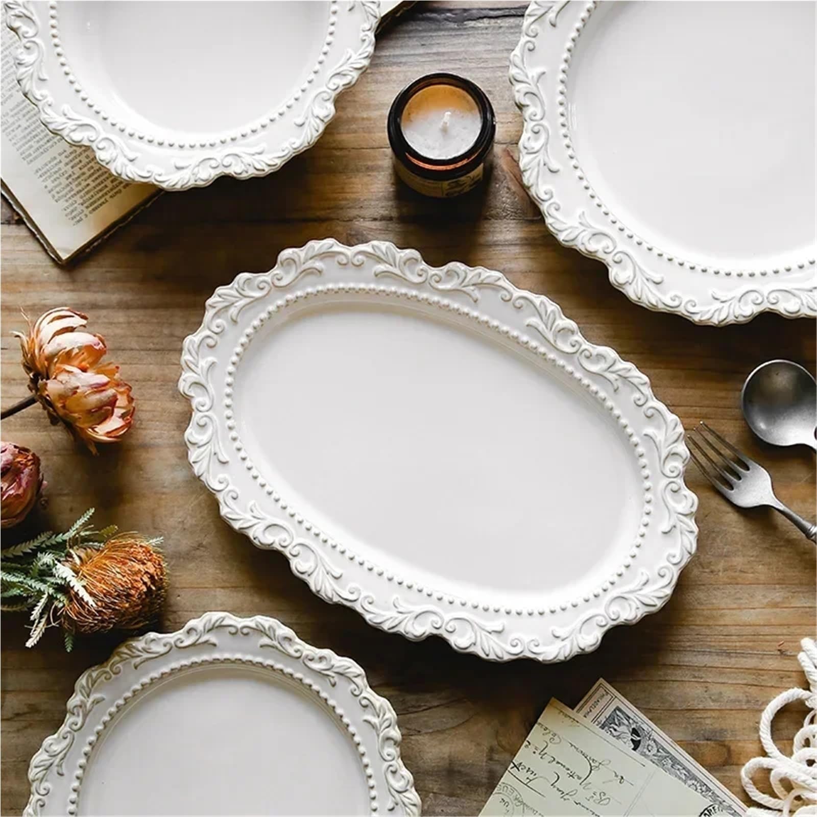SAeWare Set da tavola in ceramica vintage goffrata stile palazzo piatto da tavola in ceramica piatti da tavola cucina occidentale zuppa set di ciotole, tazza e piatto da 200 ml