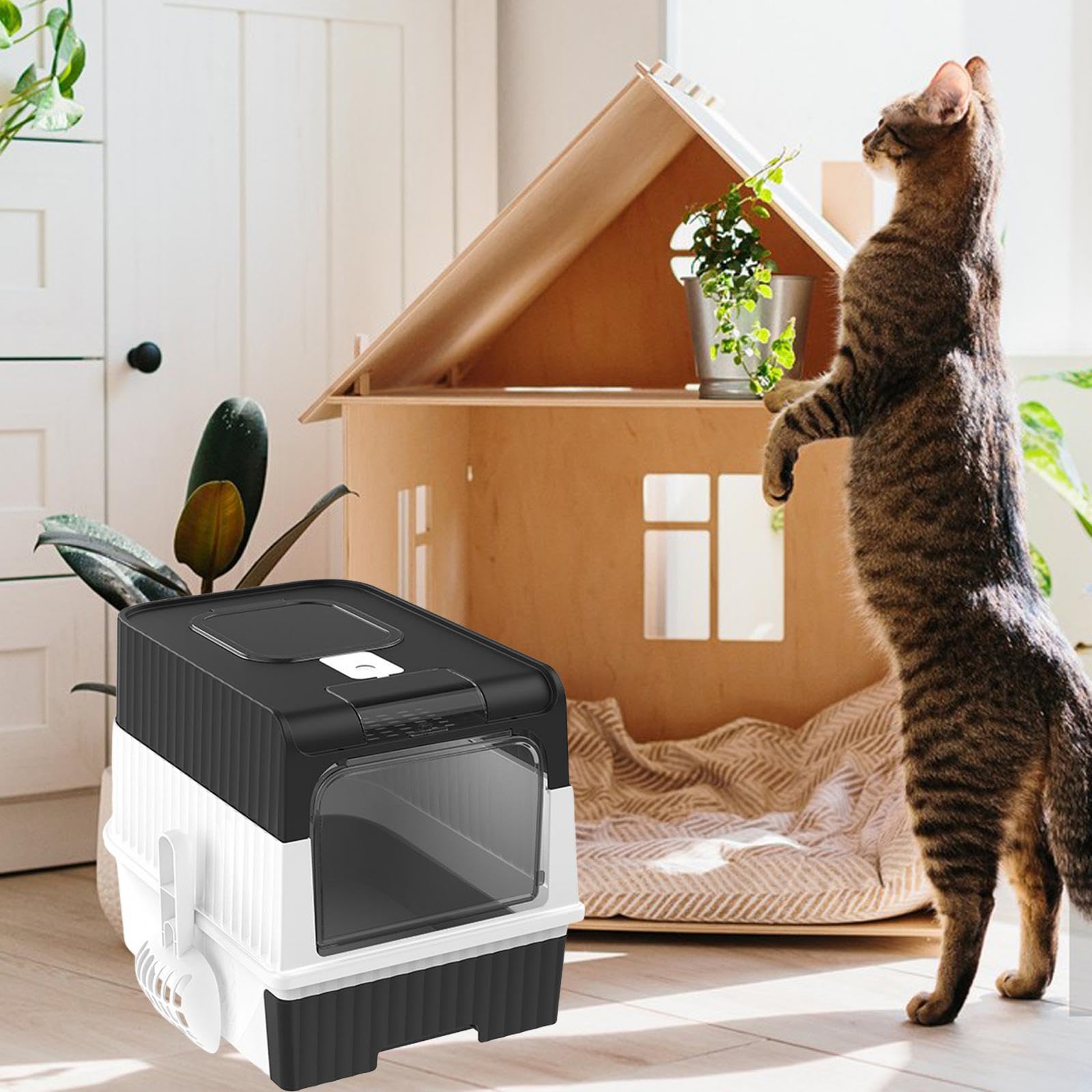 Arenero Plegable Grande para Gatos con Tapa, Totalmente Cerrado Y Fácil de Limpiar, Desmontable Y Fácil de Quitar.