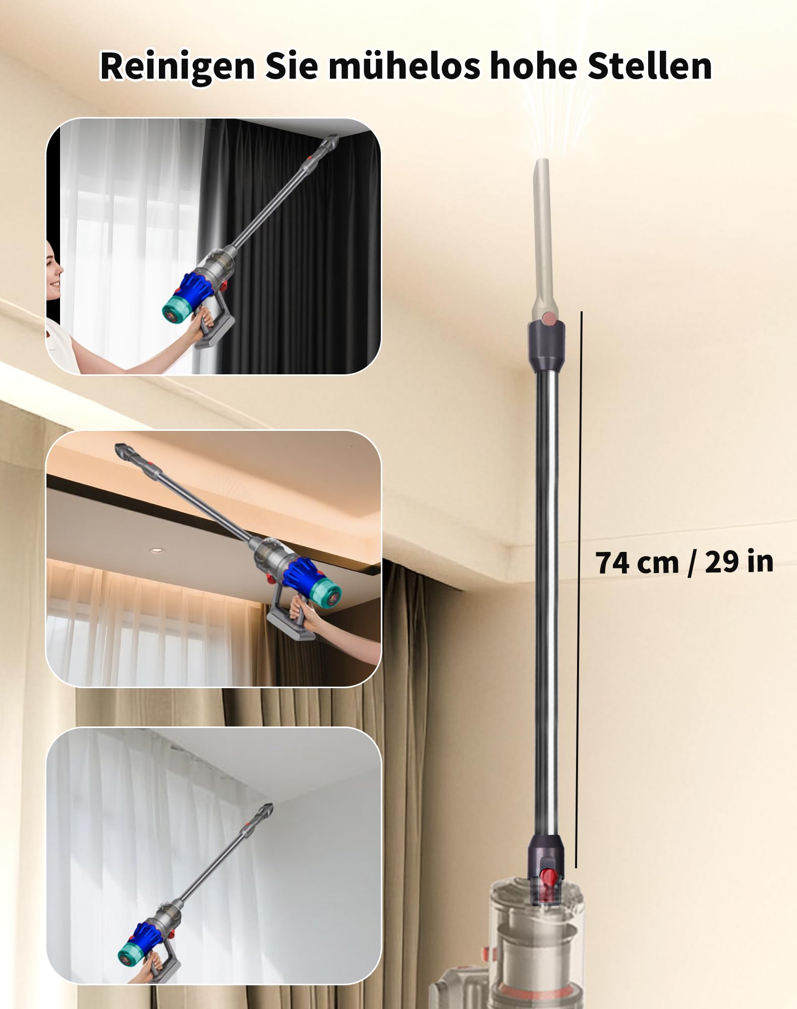 Verlängerungsrohr für Dyson V12 Detect Slim / V10 Digital Slim Stabstaubsauger, 74 cm Aluminium Teleskoprohr mit Schnellspanner – Ersatz Saugrohr Zubehör
