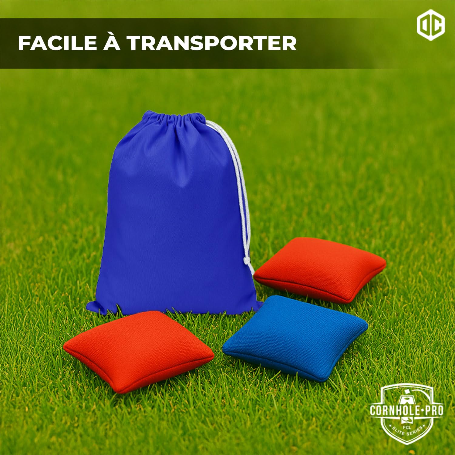 Sacs Officiels de Cornhole | 4 Sacs Bleus et 4 Sacs Rouges | Dimensions Officielles | Qualité Premium | 100% Coton | Waterproof | Jeu Américain | Jeu d'Extérieur | Amis & Famille | OriginalCup®