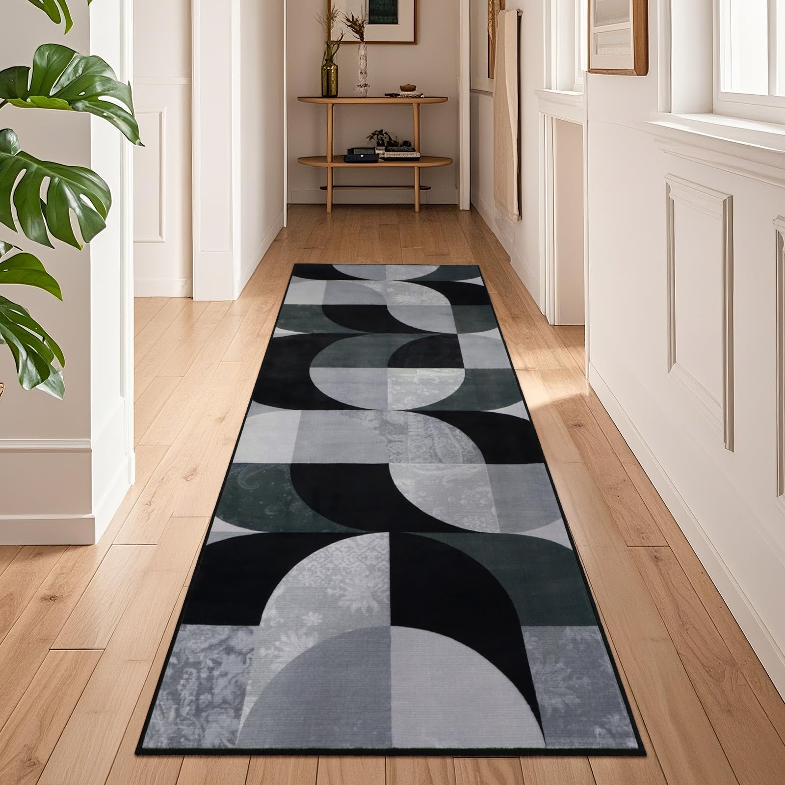 Tapis de couloir bohème à poils courts et doux, lavable, pour couloir, buanderie, entrée, salle de bain, 60 x 180 cm, noir
