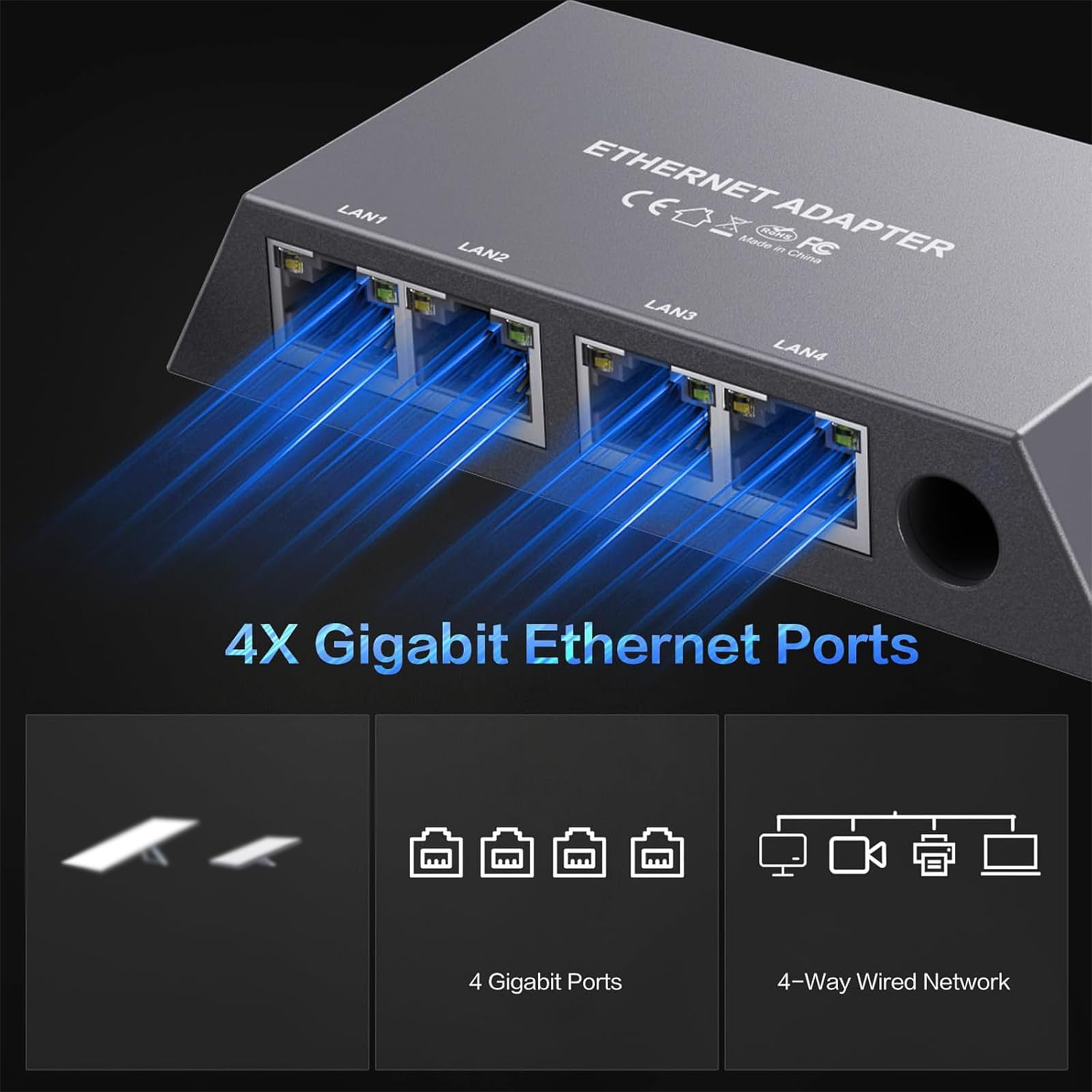 Adattatore Ethernet per Starlink Gen 3/Mini, 4 porte RJ45, estensione di rete LAN Gigabit LAN Splitter per reti esterne cablate, 4 dispositivi contemporaneamente