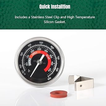 Upgrade Replacement Thermometer for Green Egg Grill(All BGE Sizes),150-900F 3.3 Large Face Stainless Steel Grill Temperature Cooking Thermometer for Kamado Accessories Waterproof