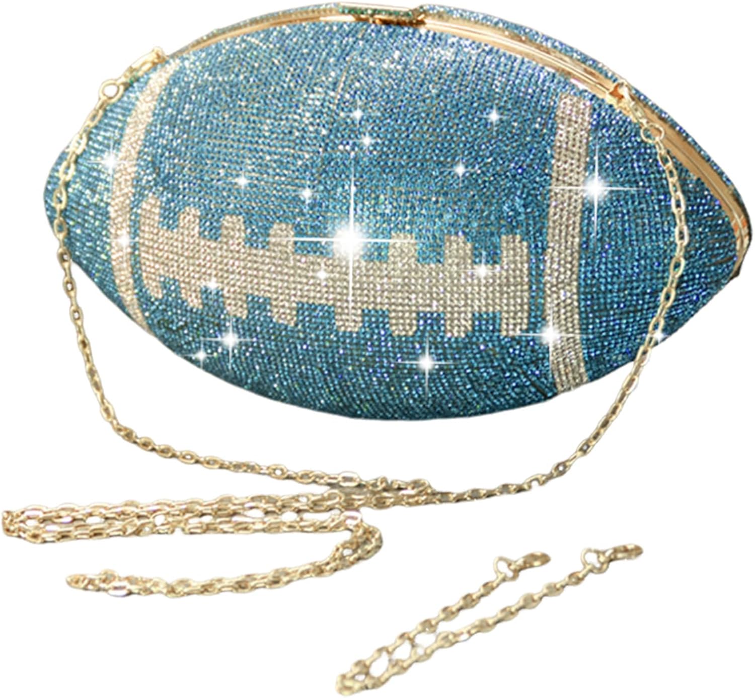 Bling Rhinestone Football Shaped Rugby Quirky Bag Football Shape Evening Bag with Shoulder Chain for Wedding Banque