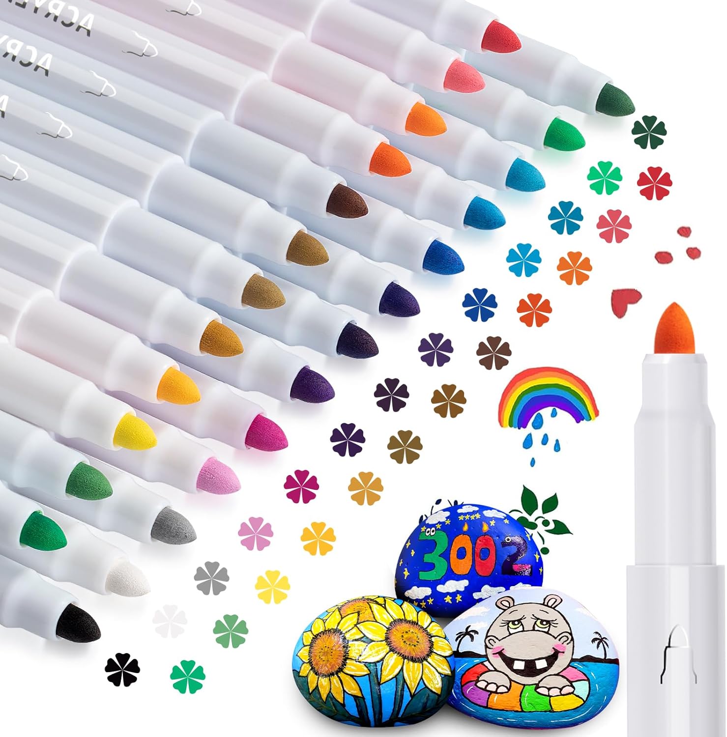 APOGO Acrylic Paint Pens Set 25 colors for Pebbles Painting,Wood,Stones