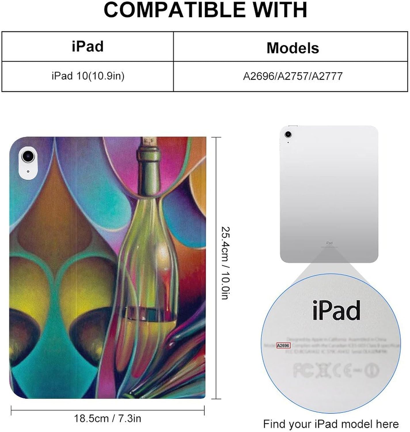 Wine Glasses Case Compatible with iPad 10th 9th 8th 7th Generation Shockproof Protector Holder Cover Stand