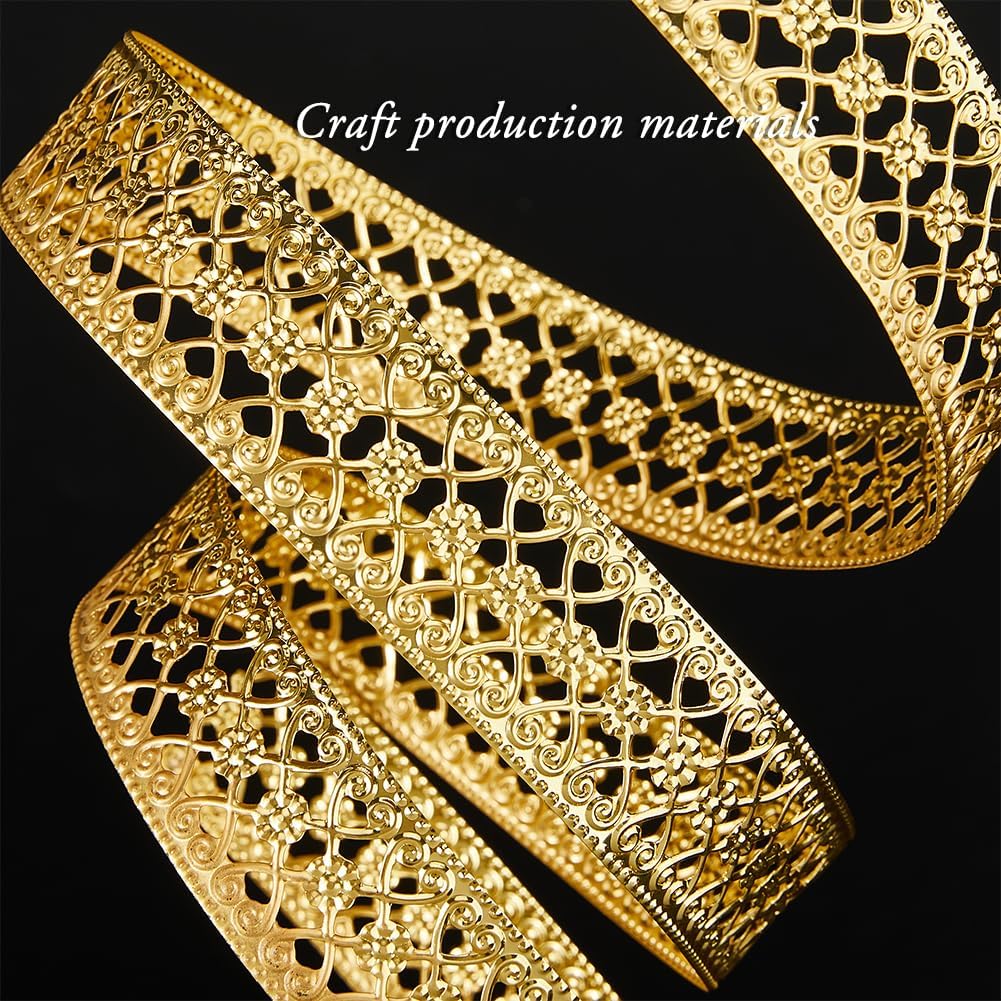 SUPERFINDINGS 3.28ft Gold Crown Gallery Wire 1.18" Wide Iron Gallery Bezel Wire with Double Crown Pattern Metal Ribbon for Decor Craft Decorative Crown Strip for DIY Jewelry Making Crafts