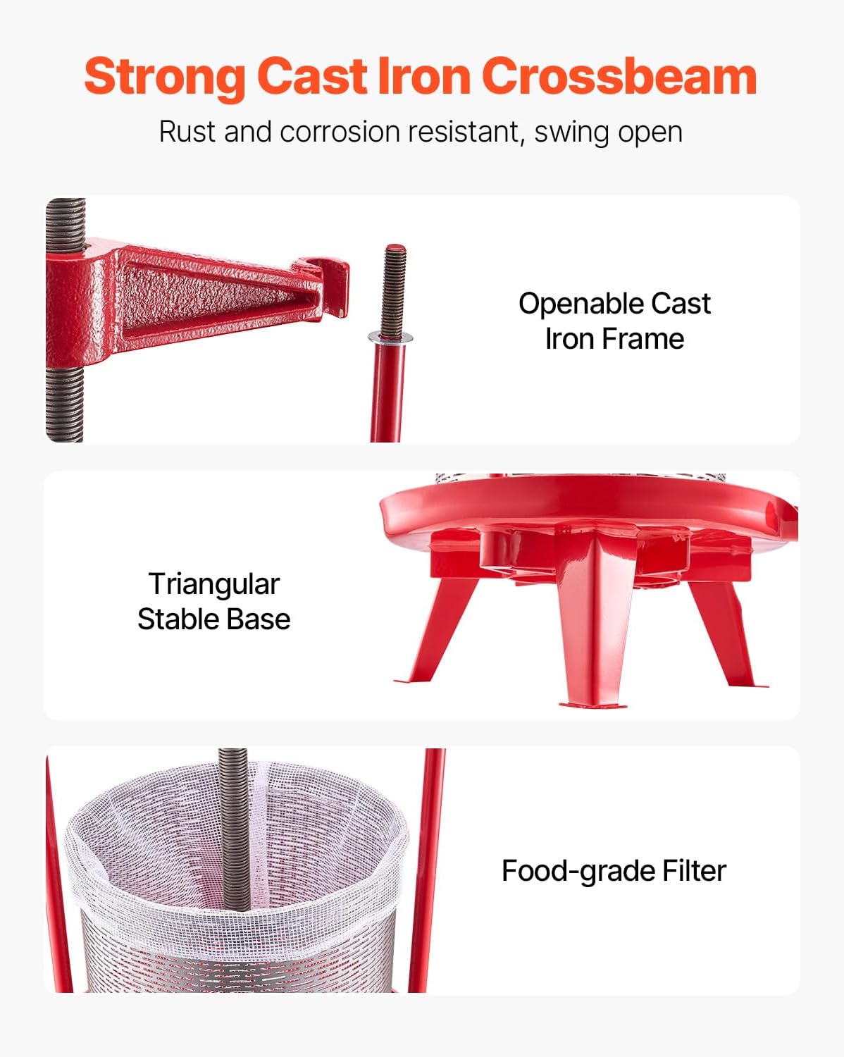 Happybuy 3.69 Gal/14L Fruit Wine Press, Stainless Steel Basket with Cross-Beam & Triangular Frame, Manual Juice Maker for Apples, Grapes, and More, Perfect for Home Kitchen Use