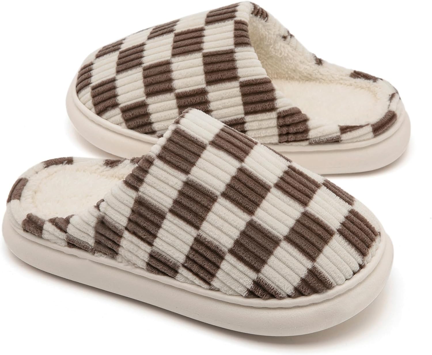 House Slippers for Woman Men, Fuzzy Checkered Mens Womens Slippers Warm Memory Foam...