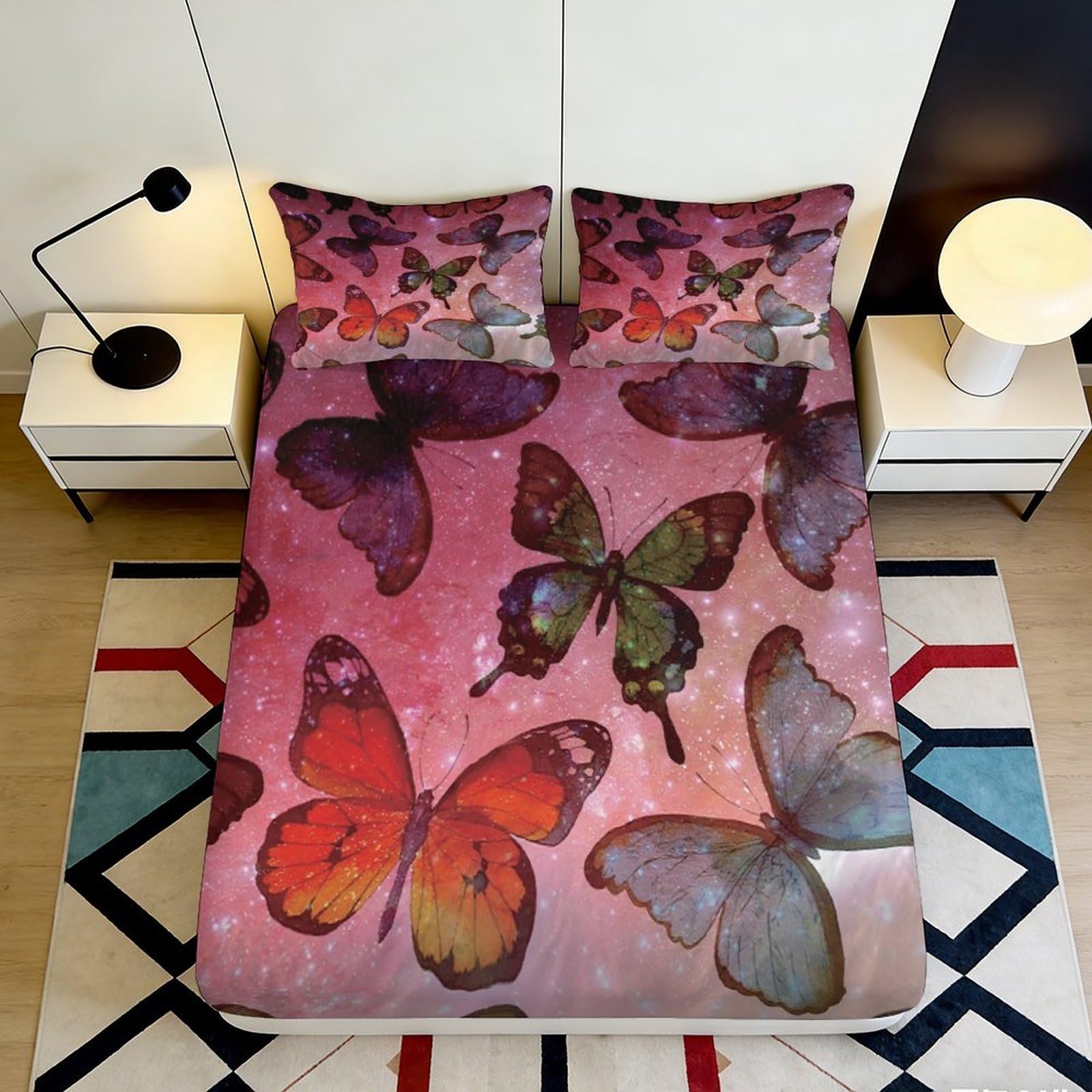 Uxinyoume Style-8 3D Printed Butterfly Pattern Fitted Sheet Microfiber Soft Pink Bedroom Decor Floral Mattress Cover For Adults Teens 90X200x25cm