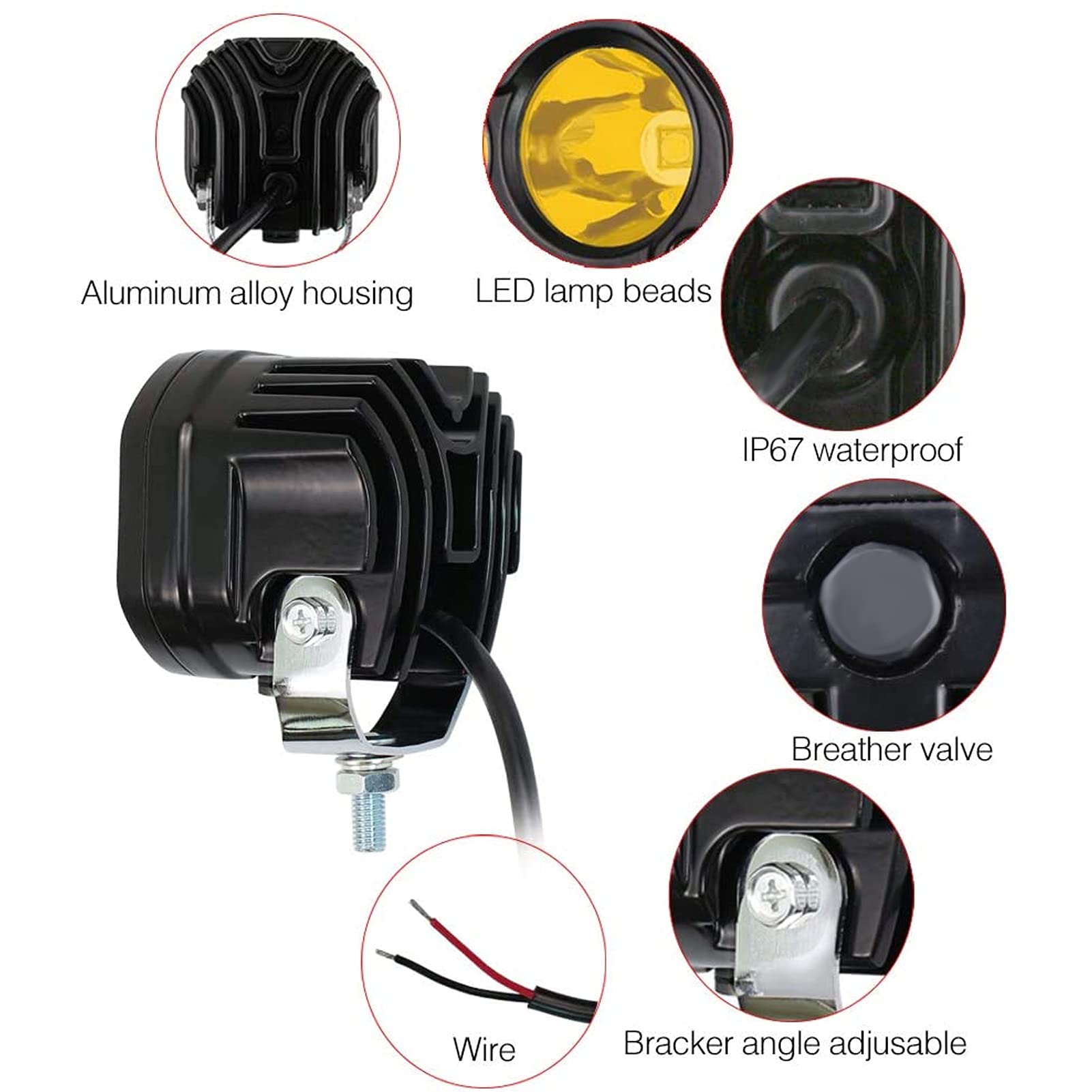 Fendinebbia da guida da 3 pollici 40W 6000K Faretto LED giallo universale per moto fuoristrada UTV 10V-30V