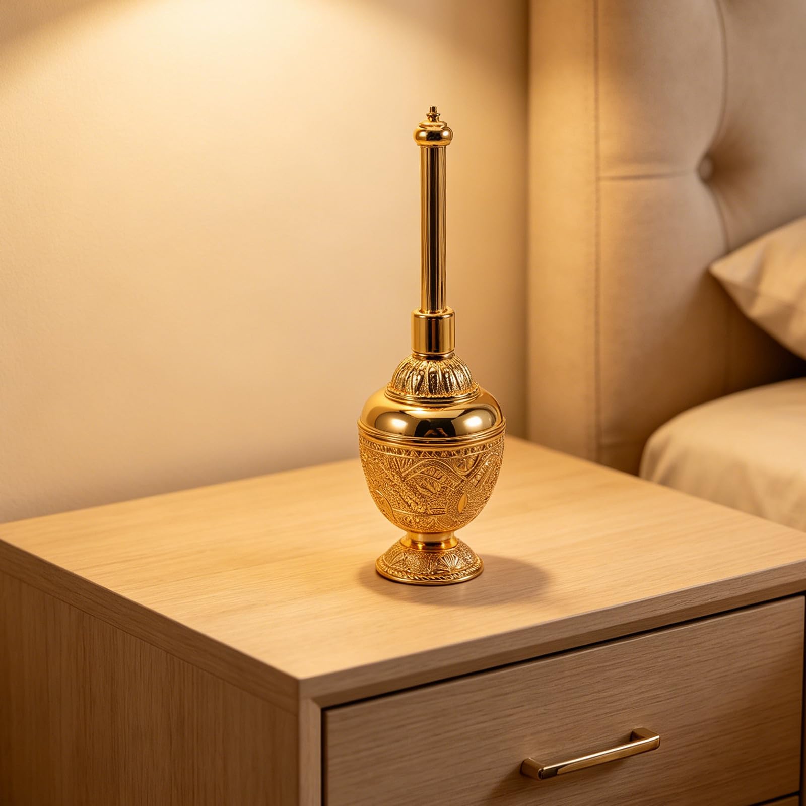 Zerodeko Parfümflasche mit Langlebigem Design Elegante Goldene aus Glas und Zinklegierung Tragbar für Wohnkultur und Religiöse Geschenksammlung