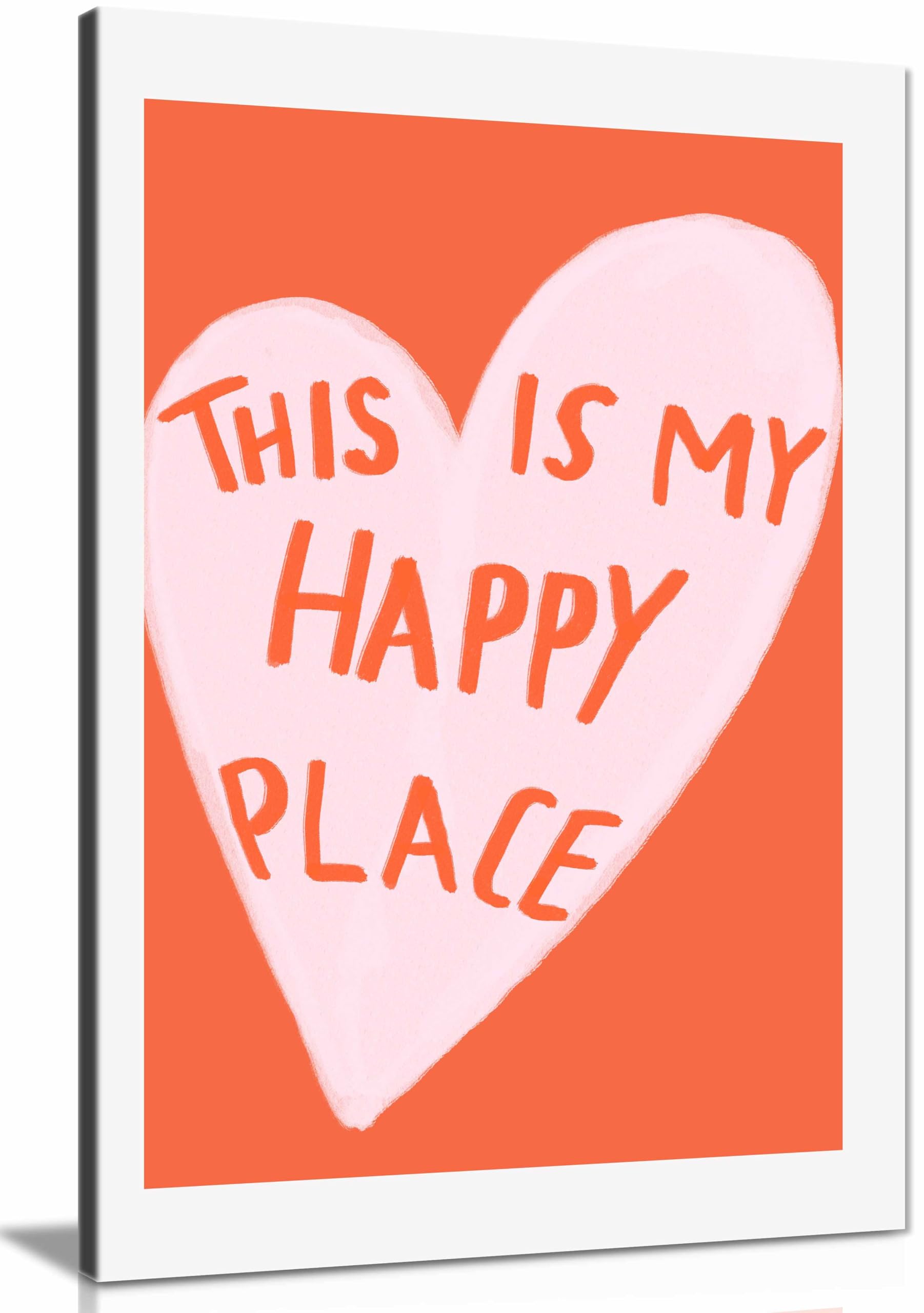 Happy Place Canvas Print, Framed Wall Art Pictures for Home Decor 61x41cm (24x16in)